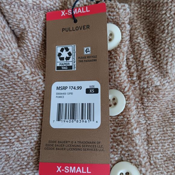 Eddie Bauer Women's Quarter Button Up Pullover Sweater Front Pockets Pumice XS - Picture 6 of 6